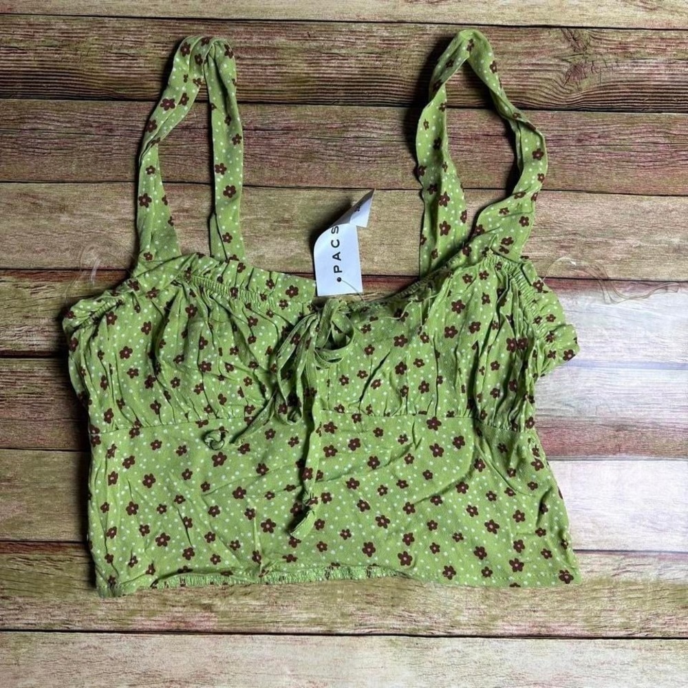 NWT LA Hearts by PacSun Green Floral Tie-Front Smocked Crop Top